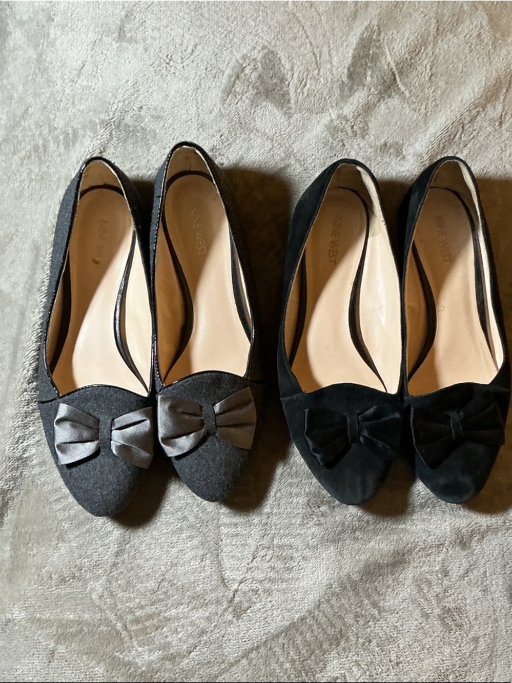 Nine West Gray and Black Bow-Front Flats 2 pairs.